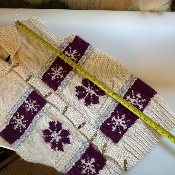 Vintage Handmade Knit Cardigan Sweater Vest Shawl Collar Mens Large Cowichan 70s - Picture 10 of 11